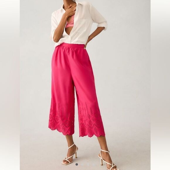 By Anthropologie Wide-Leg Eyelet Crop Pants - Picture 1 of 4